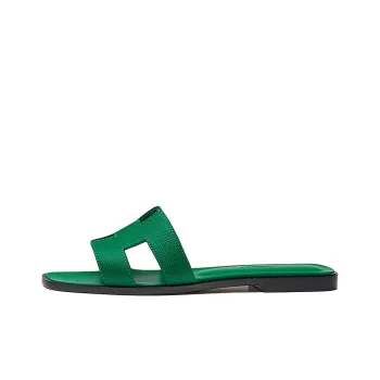 HERMES Oran Slide Slippers Women's Sapphire Green