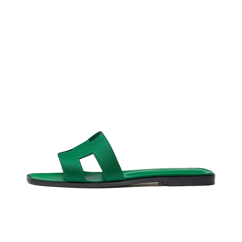 HERMES Oran Slide Slippers Women's Sapphire Green-0