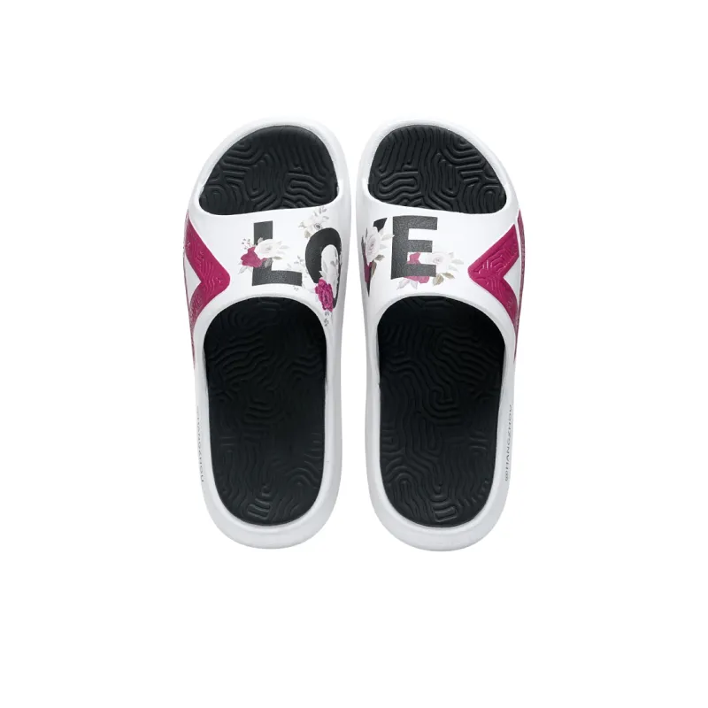 PEAK State Pole Guochuang Slippers Totem Graffiti Slip Resistant Slide Slippers Unisex All White Dark Red-3