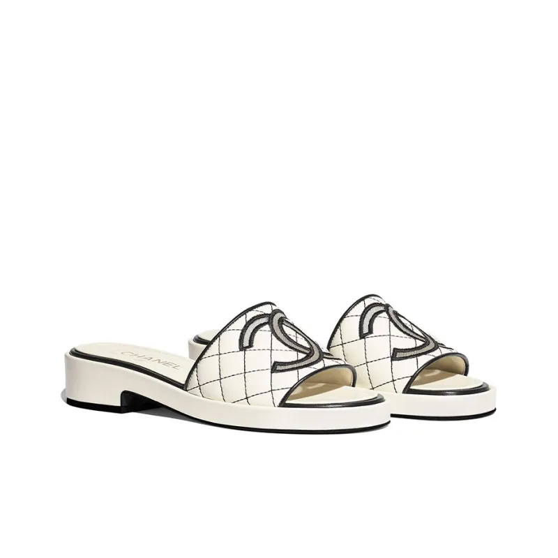 CHANEL Genuine Leather Sole Abrasion Resistant Slide Slippers Women's Ivory White-2