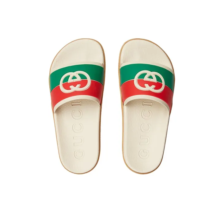 GUCCI Slide 'Interlocking G - White Red Green' Women's-2