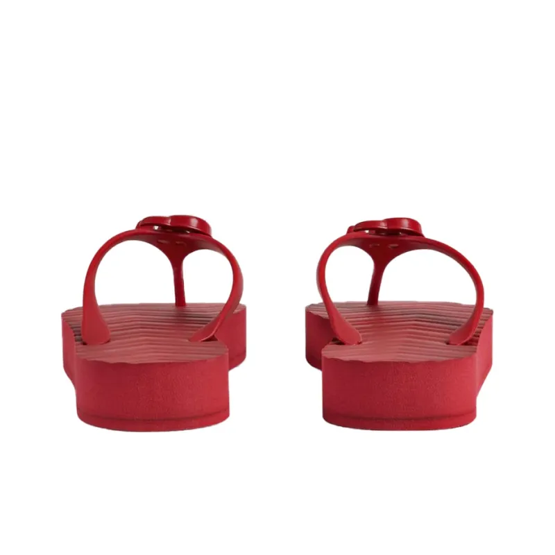 GUCCI Chevron Thong Sandal Hibiscus Red Rubber-3