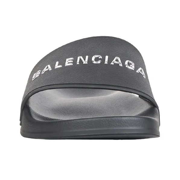 Balenciaga Pool Slides Black Chrome Logo-2