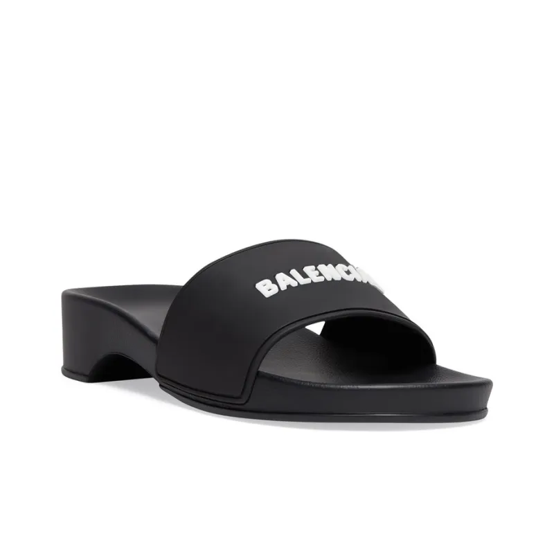 Balenciaga Logo Pool Clog Slide Black White Women's-2