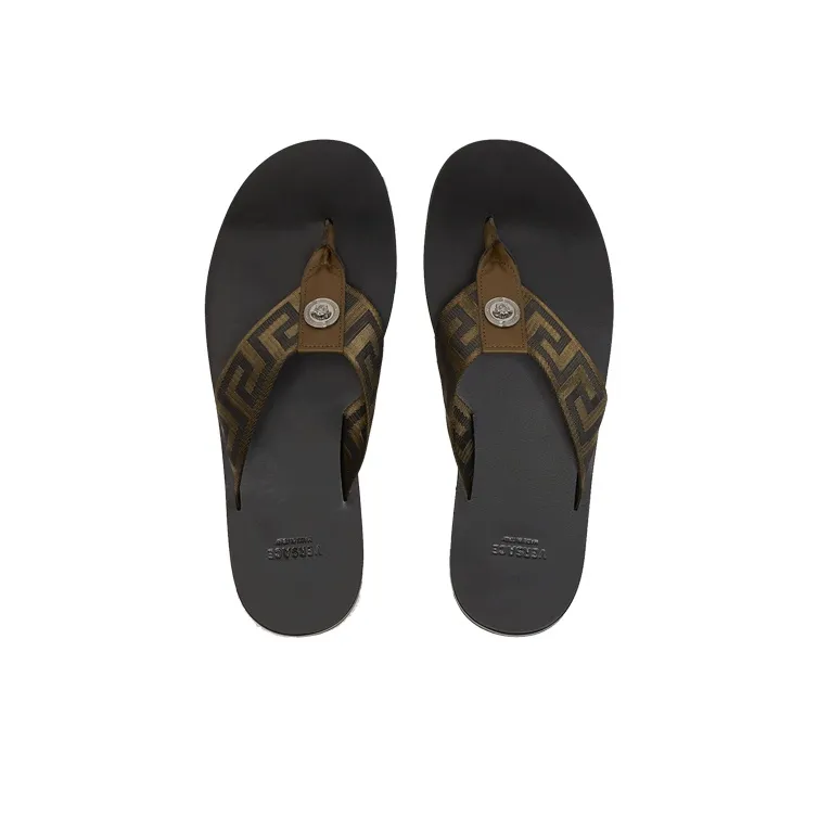 VERSACE Rubber Sole Slip Resistant Flip Flops Men's Black Green-2