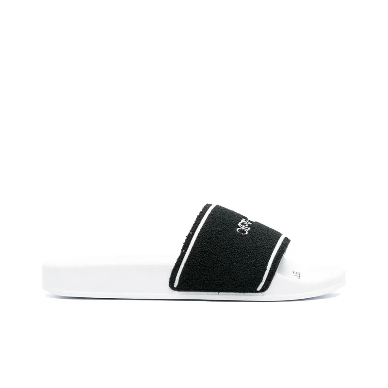 OFF WHITE Chenille Slide Logo Embroidered Black White-2
