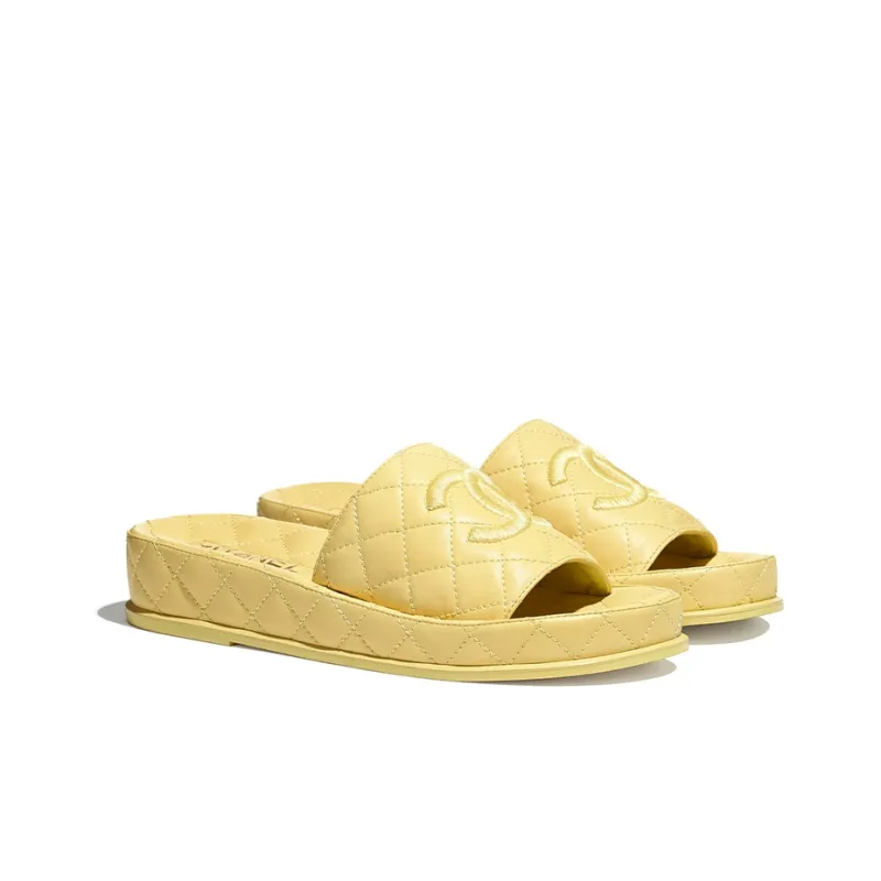CHANEL Rubber Sole Abrasion Resistant Slide Slippers Women's Yellow-2