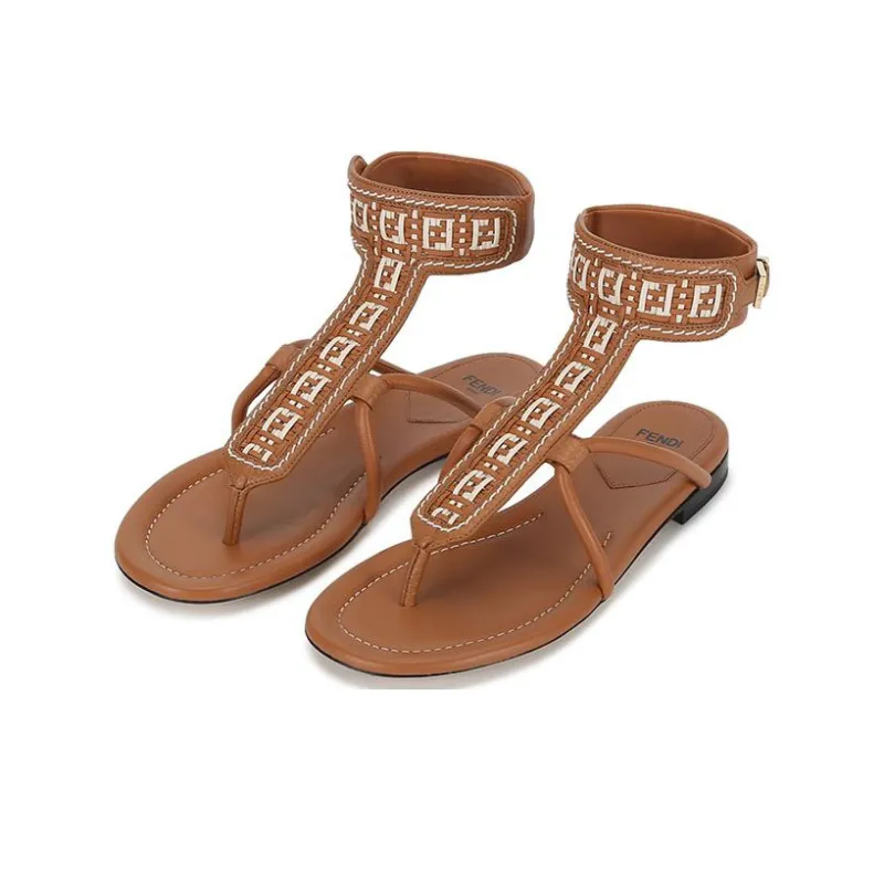 FENDI One Strap Sandals Women's Brown-2