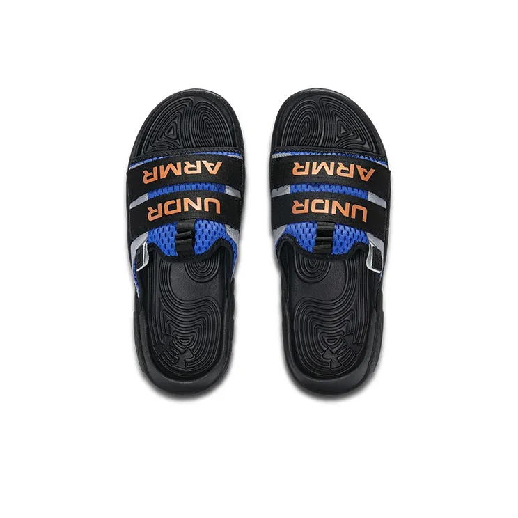 Under Armour Alpha Rubber Sole Slip-Resistant Abrasion-Resistant Slide Slippers Unisex Black Blue-3
