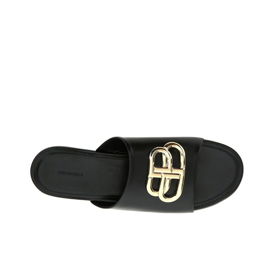 Balenciaga Black Leather Black Slippers Women's - POIZON
