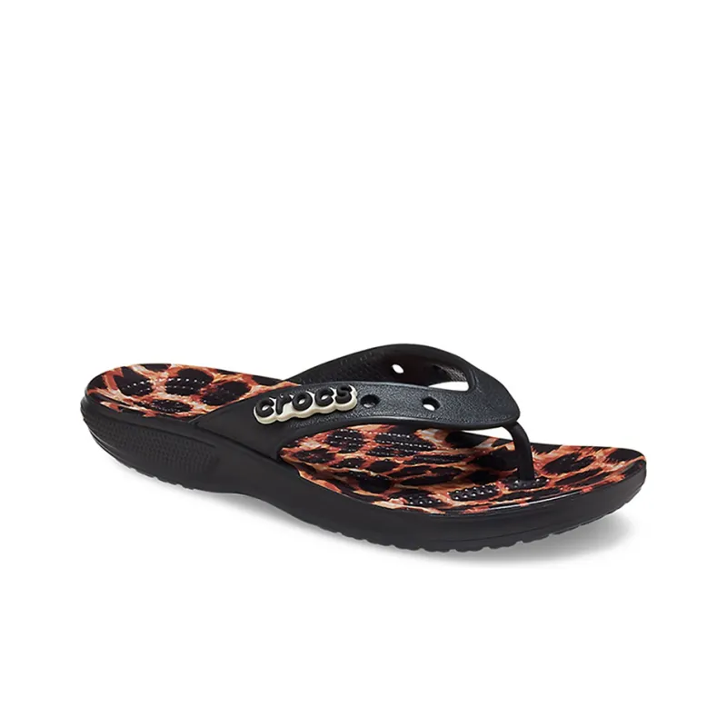 Crocs Classic Animal Flip Flops Unisex Leopard Print 'Black Leopard'-2
