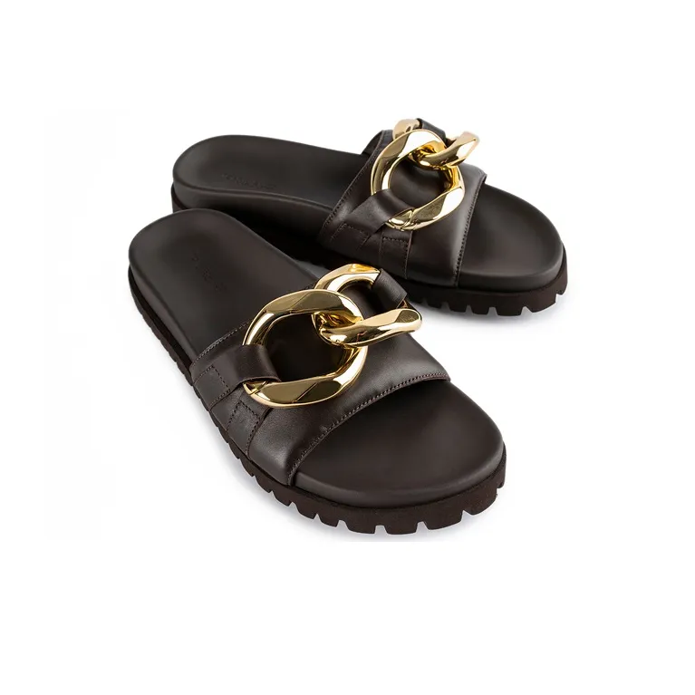 Tony Bianco Rubber Sole Metal Massage Quiet Quick Dry Slide Slippers Women's Chocolate Brown-2