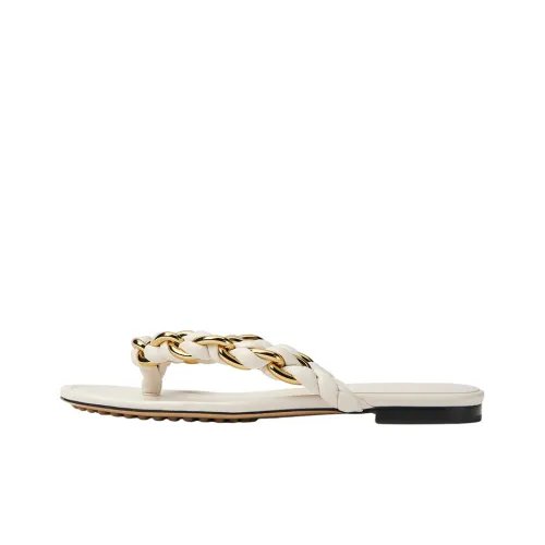 Bottega Veneta Leather Patchwork Odor-Resistant Flip Flops Women's White