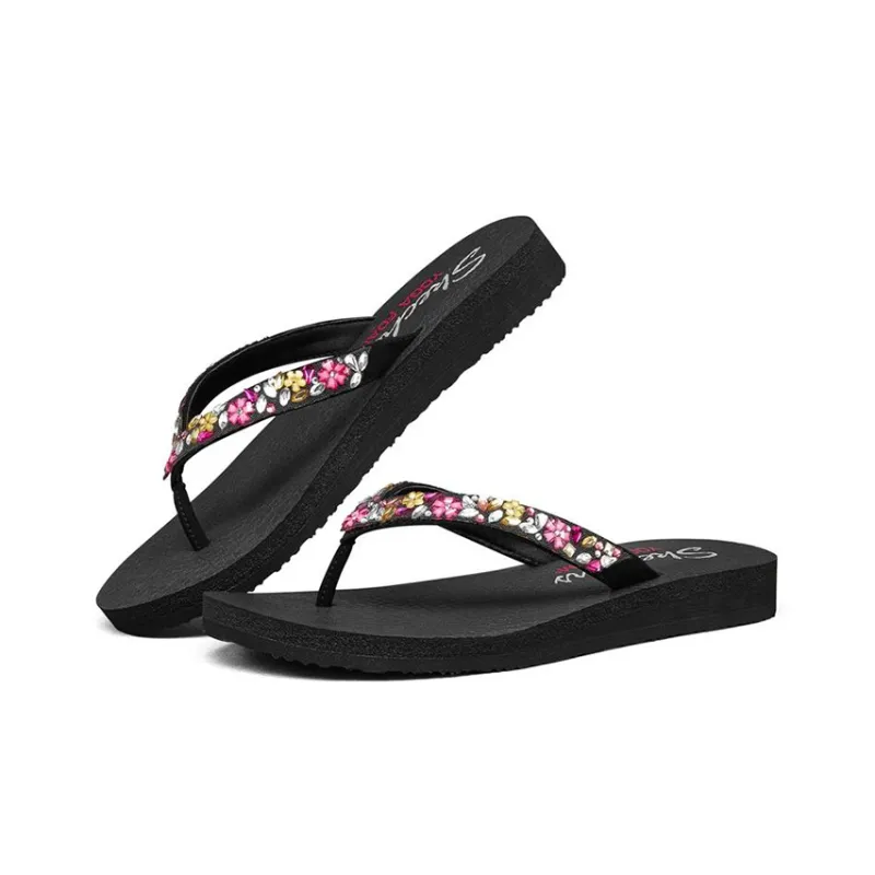 Skechers Meditation Rubber Sole EVA Slip-Resistant Slide Slippers Women's Black Multicolor-2