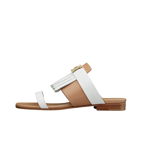 HERMES Coralia Slide Slippers Women's White/Brown