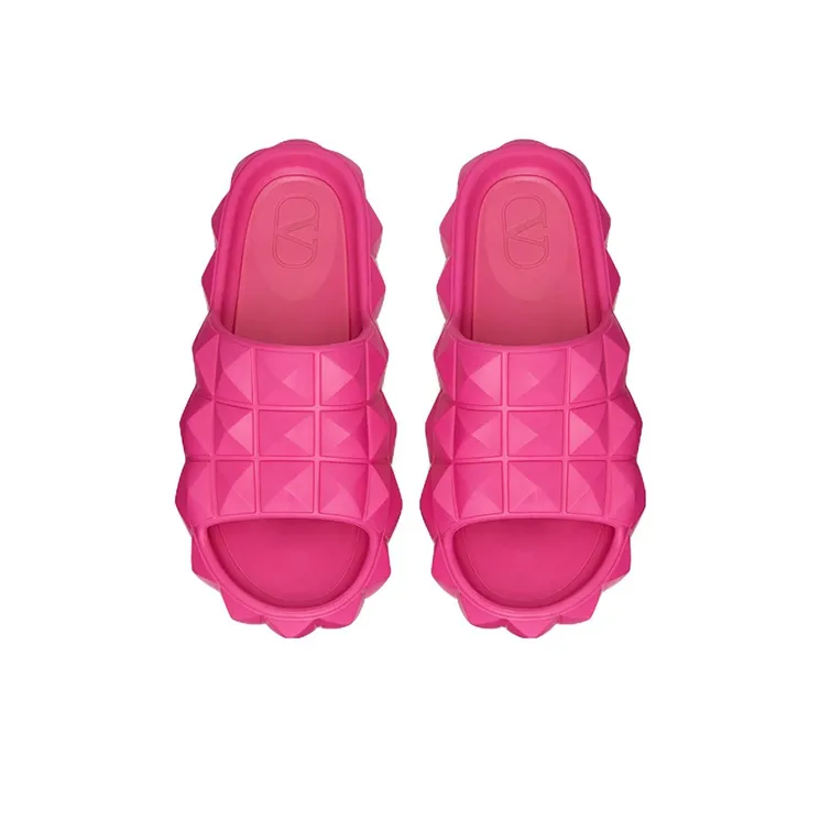 Valentino Roman Stud Turtle Slide Sandal Fuchsia Women's-2