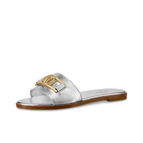 LOUIS VUITTON Lock It Slide Slippers Women's Silver