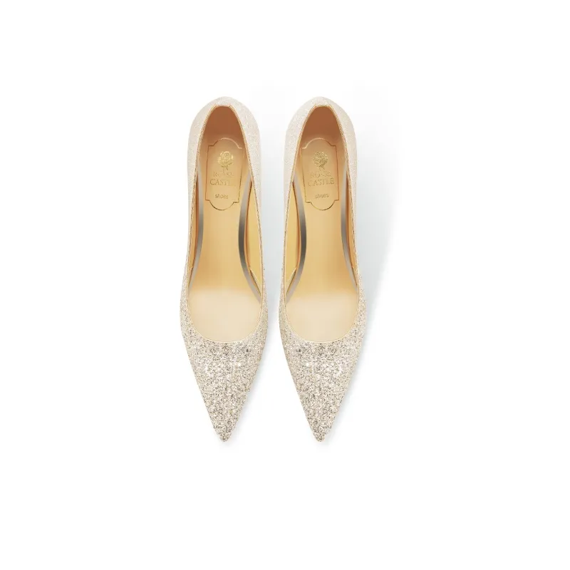 ROSE CASTLE High Heels Women's Low Top Galaxy White Gold-1