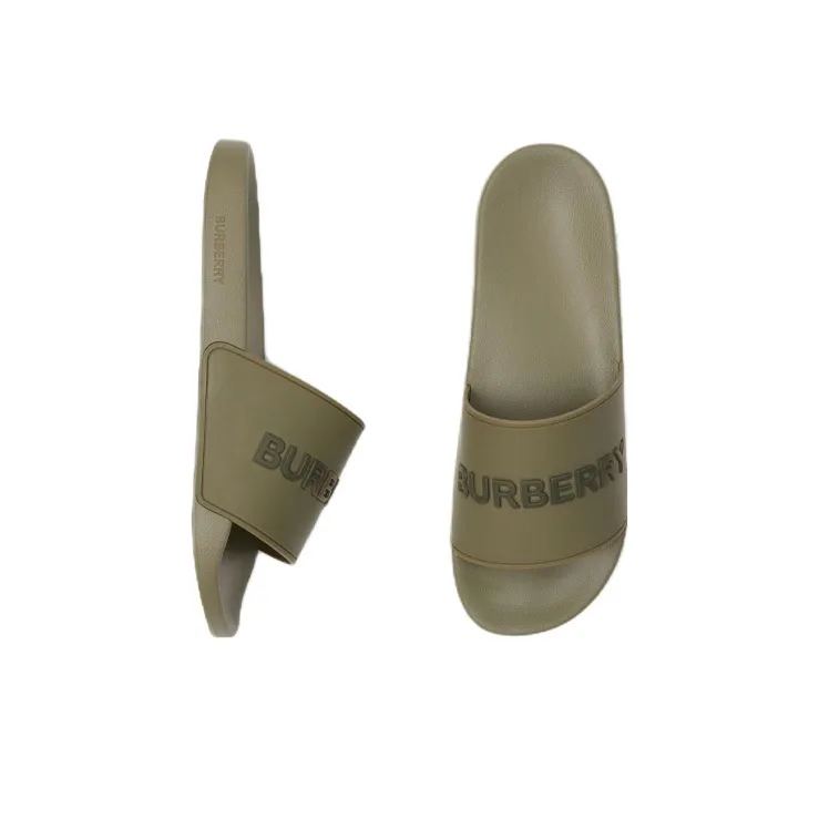 Burberry Embossed Logo Slides Dark Fern Green Black-3