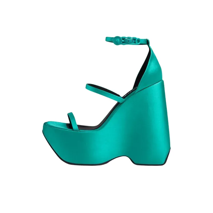 FANSIZHE Triplatform One Strap Sandals Women's Blue Green-0