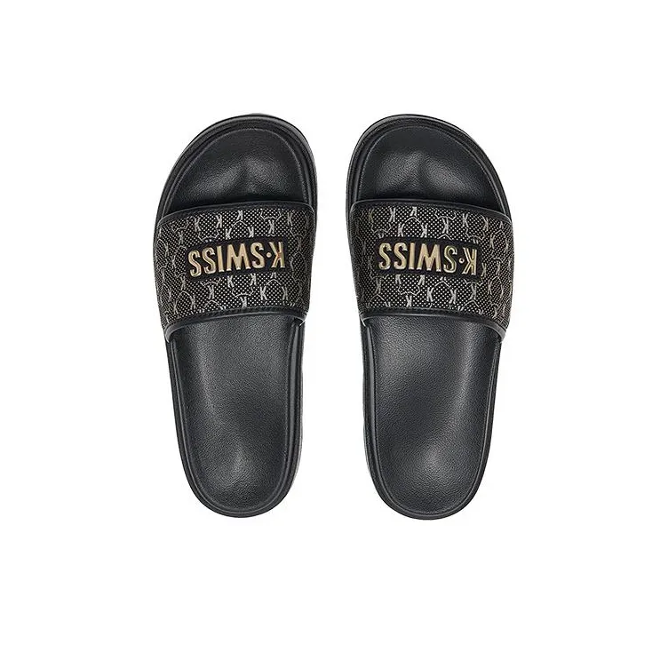 KSWISS Rubber Sole Slip Resistant Abrasion Resistant Slide Slippers Men's Black Gold-3