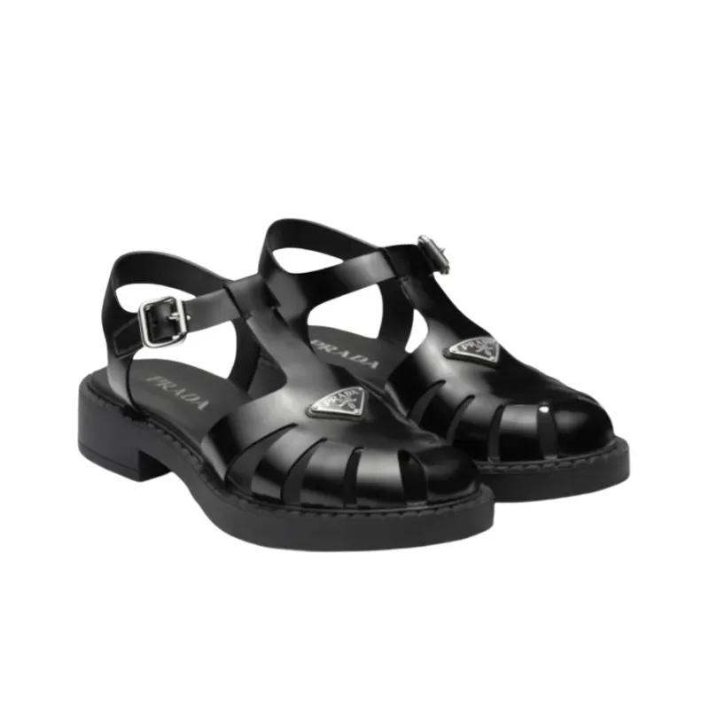 PRADA Triangle Logo Fisherman Sandals-2