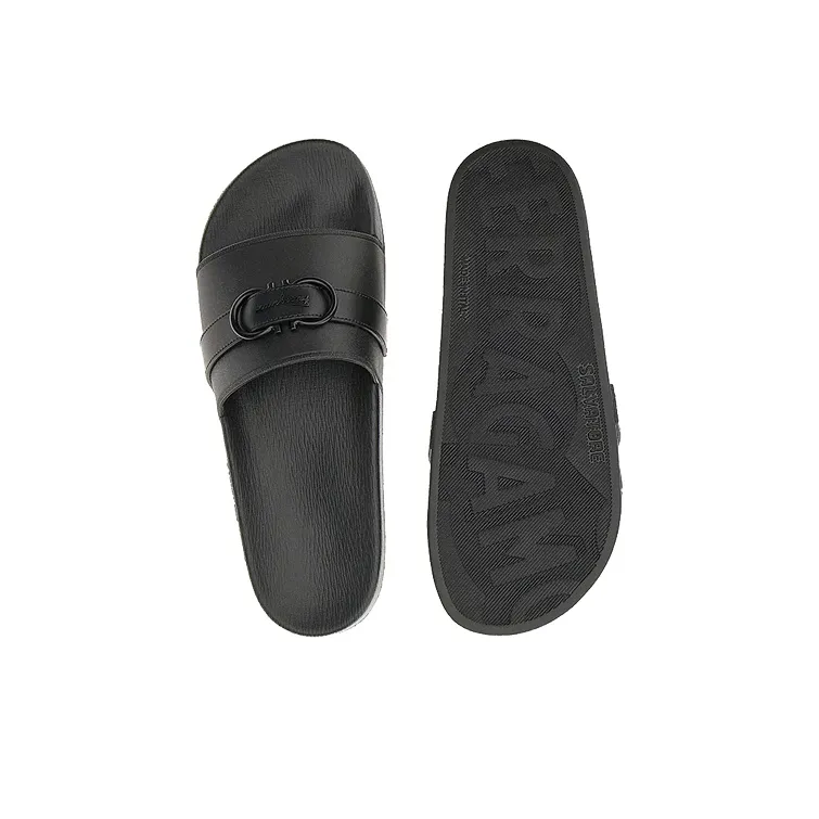 FERRAGAMO GANCINI Rubber Sole Slide Slippers Men's Black-4