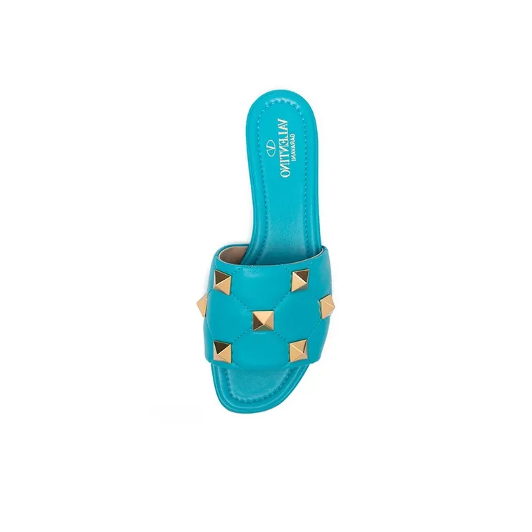 Valentino Roman Stud Rubber Sole Slip-Resistant Slide Slippers Women's Blue-4