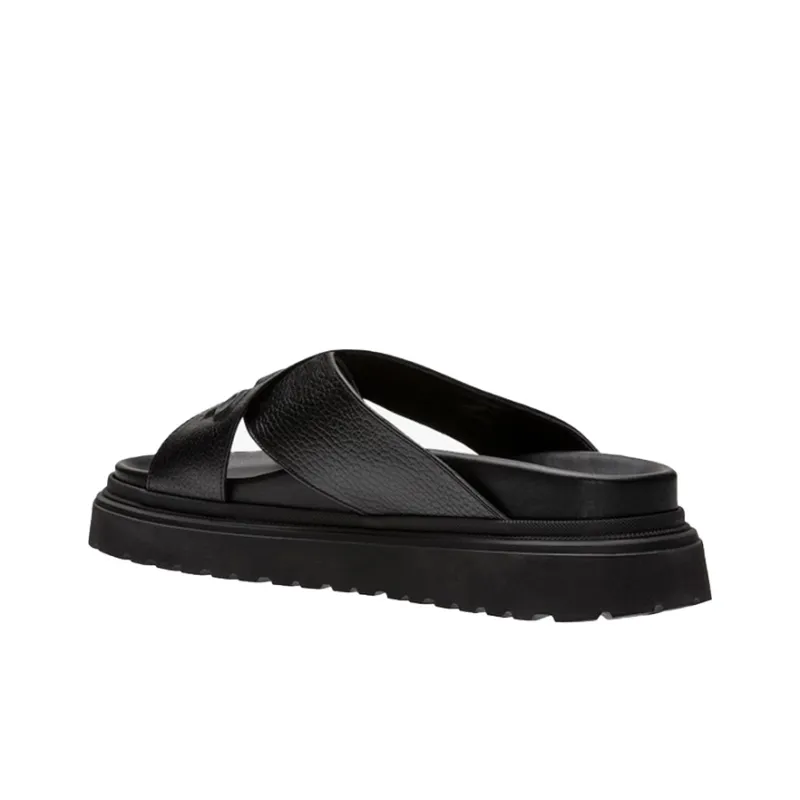 BOGNER Rubber Sole Leather Patchwork Slide Slippers Men's Black-3