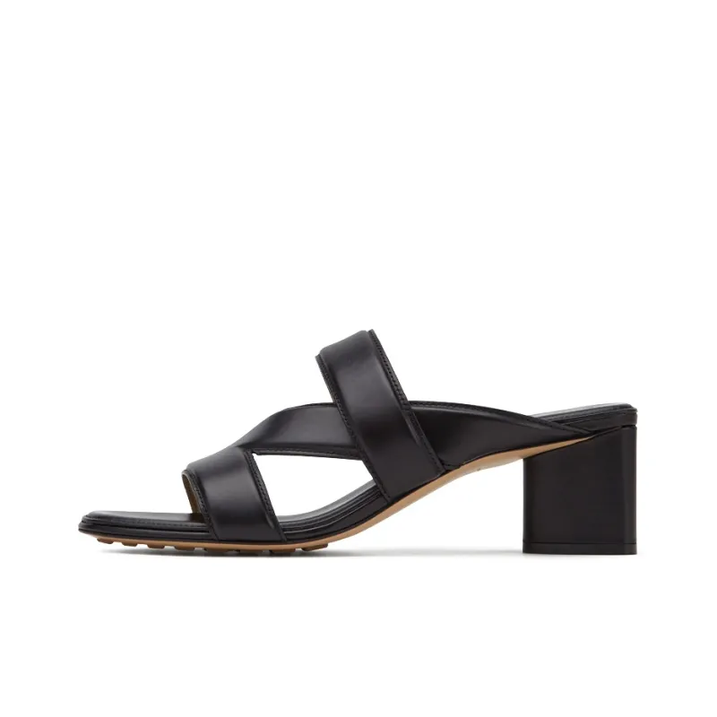 Bottega Veneta Leather Crossover Strap Sandal Black Women's-0