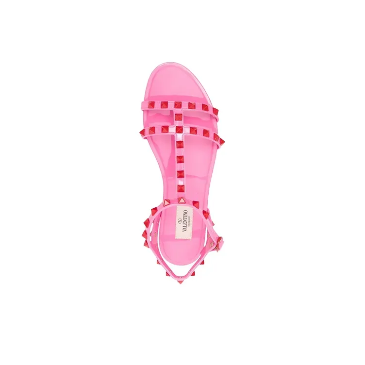 Valentino Rockstud Ankle Strap Sandals Pink Women's-4