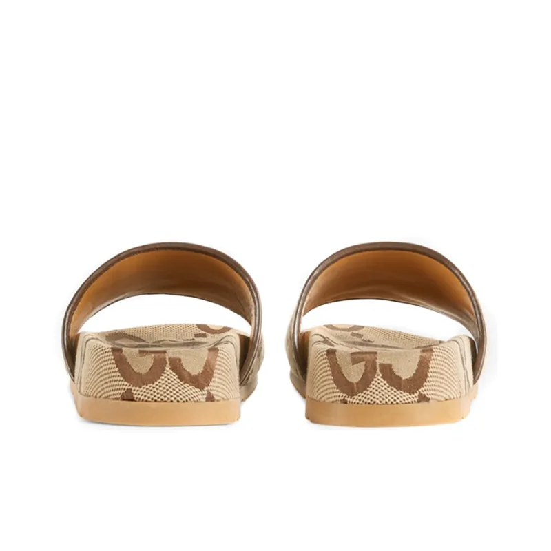 GUCCI Maxi GG Canvas Slides Camel Ebony-3