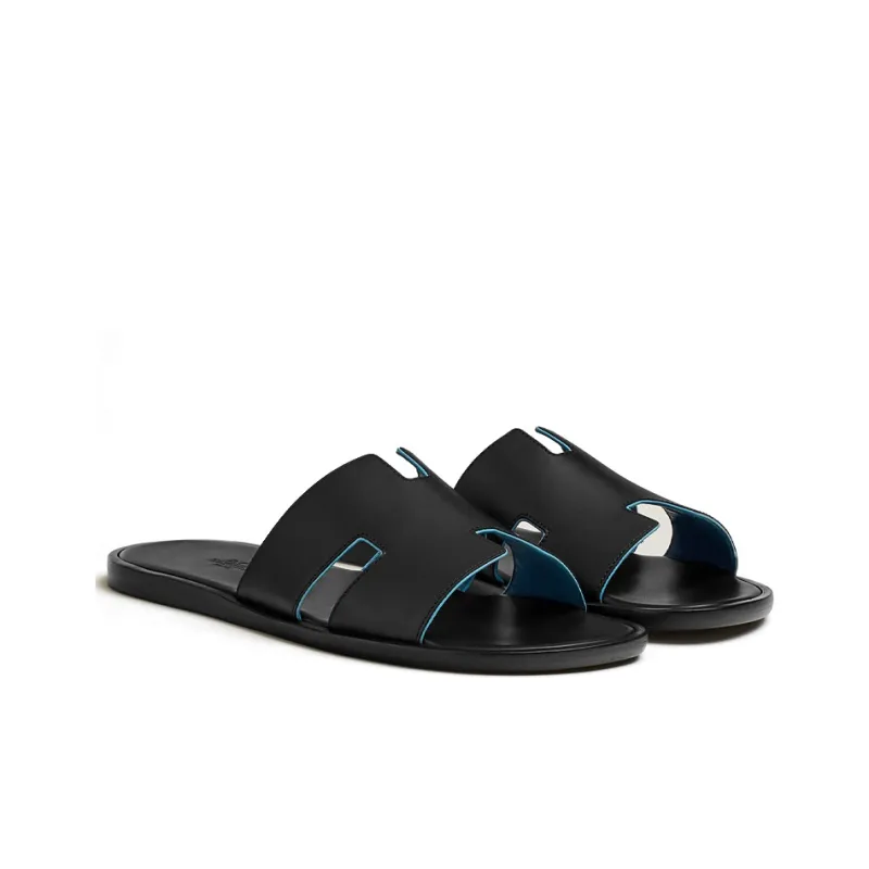 HERMES Izmir Sandal Noir Bleu Faïence Calfskin Nappa Leather-2