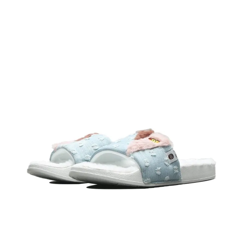 LiNing Rubber Sole Quiet Slide Slippers Unisex Blue White-3