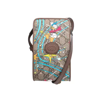 GUCCI Canvas With Leather One Shoulder Crossbody Cell Phone Pouch Regular Unisex Ebony