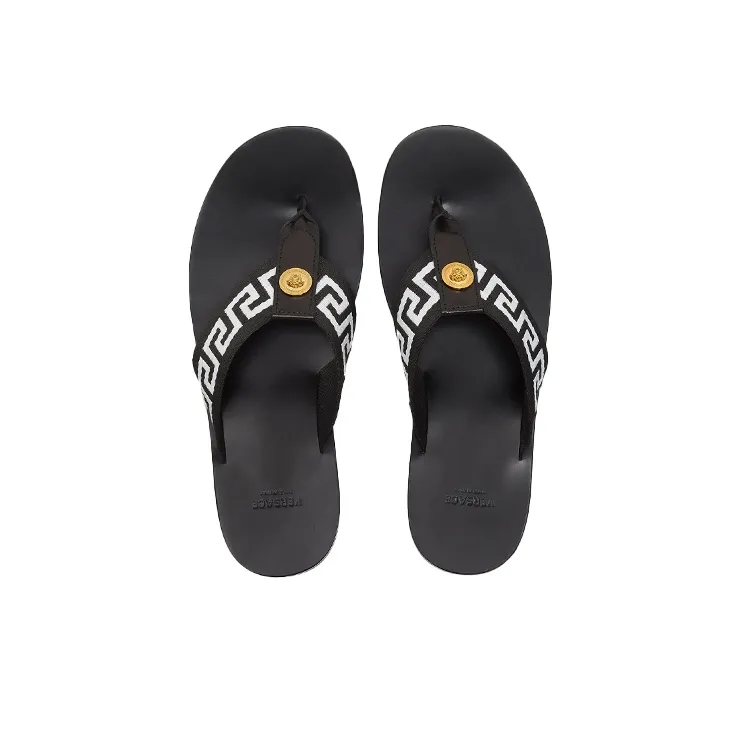 VERSACE Rubber Sole Flip Flops Men's Black White-2