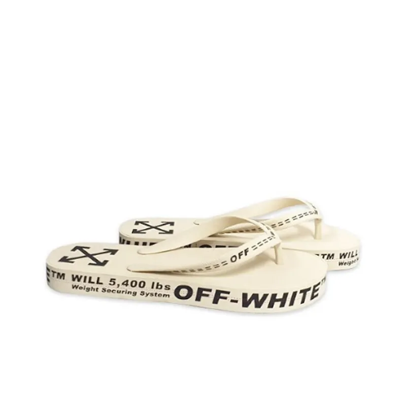 OFF WHITE Beach Alphabet Thick Sole White Flip Flops-2