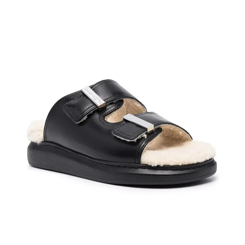 Alexander McQueen Oversized Hybrid Slides Shearling Black Women's-2