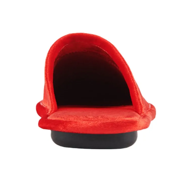 Balenciaga Home Embroidered Velvet Red Slippers-3