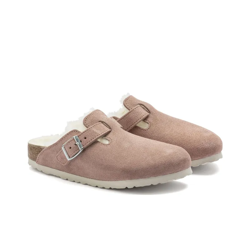 Birkenstock Boston Shearling Suede Leather Coated Narrow Fit 'Pink Clay' Women's-2