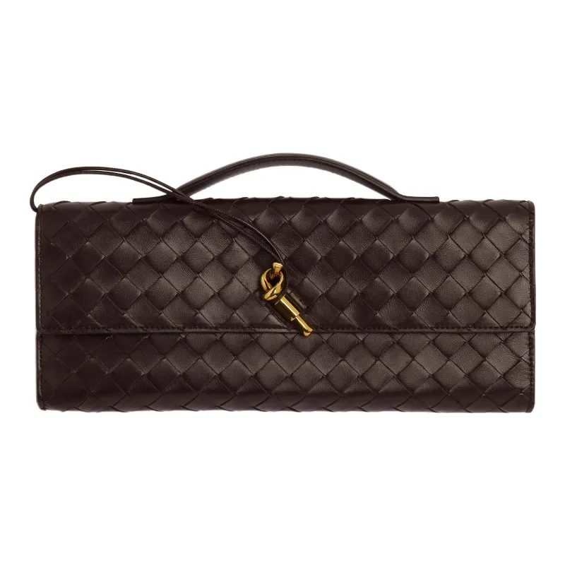 Bottega Veneta Andiamo Series Lambskin Clutch Women's Dark Brown-0