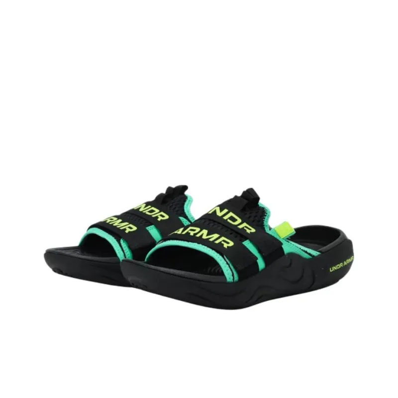 Under Armour Alpha EVA Rubber Sole Slip-Resistant Abrasion-Resistant Casual Slippers Unisex Black Green Yellow-2