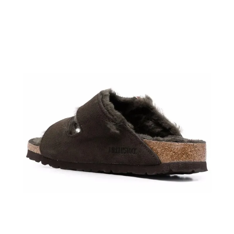 Birkenstock Arizona Shearling Suede Leather Narrow Fit Sandals 'Mocha' Women's-2