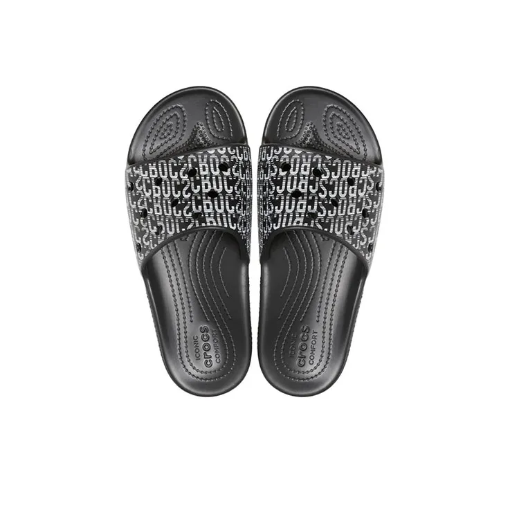 Crocs Classic Logo Motion Slides 'Black White'-4