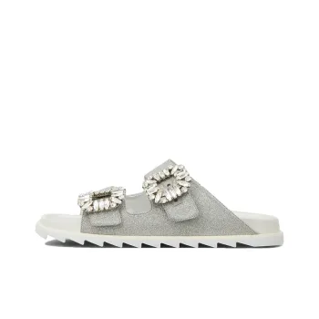 Roger Vivier Slidy Viv' Strass Buckle Stylish Sandals Women's Silver Gray