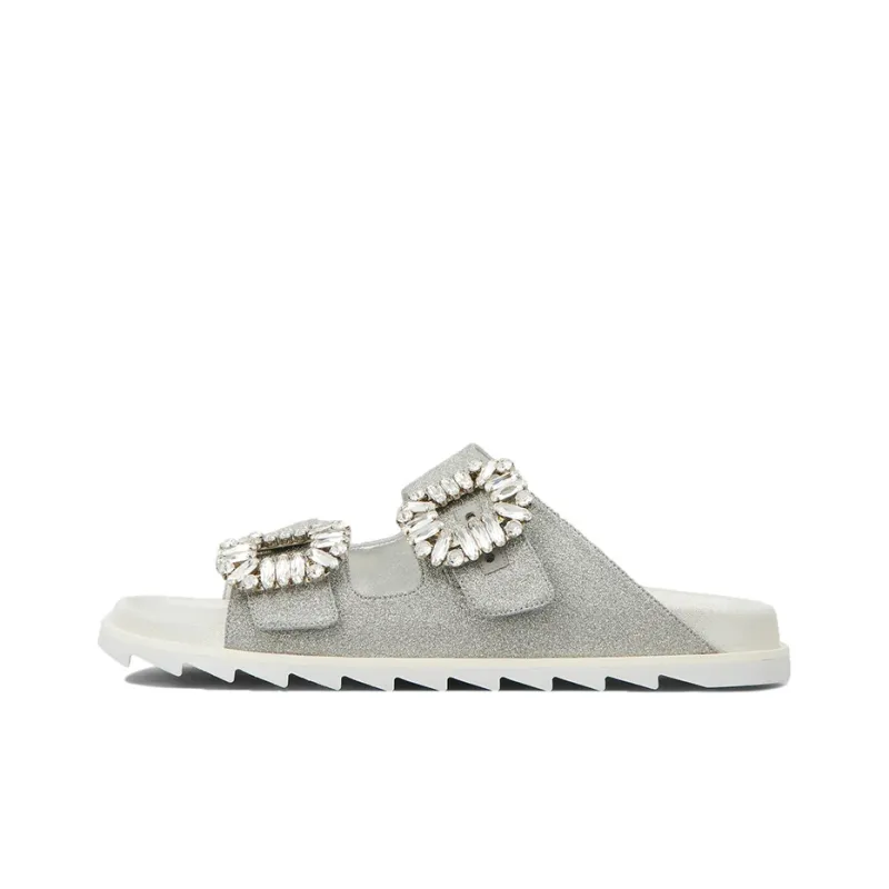 Roger Vivier Abrasion Resistant Slide Slippers Women's Silver Gray-0