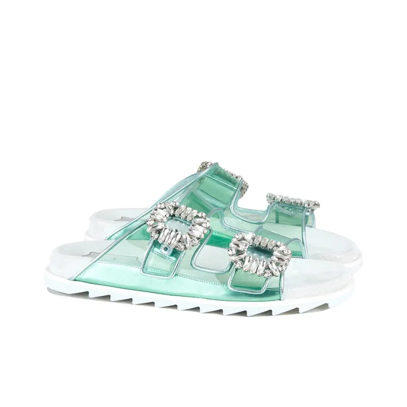 Roger Vivier Slidy Viv' Slide Slippers Women's Green-2