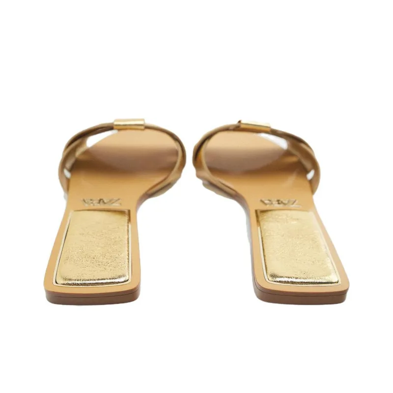 ZARA Quiet Slide Slippers Women's Gold-3
