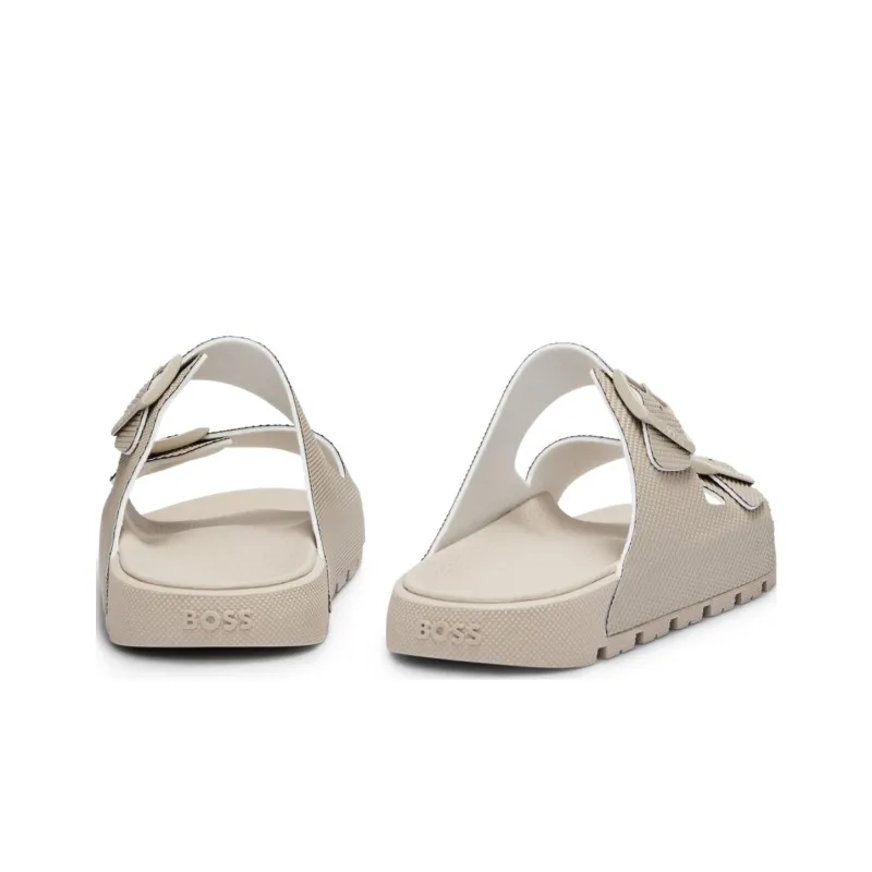 HUGO BOSS Rubber Sole Slip Resistant Slide Slippers Men's Light Beige-2