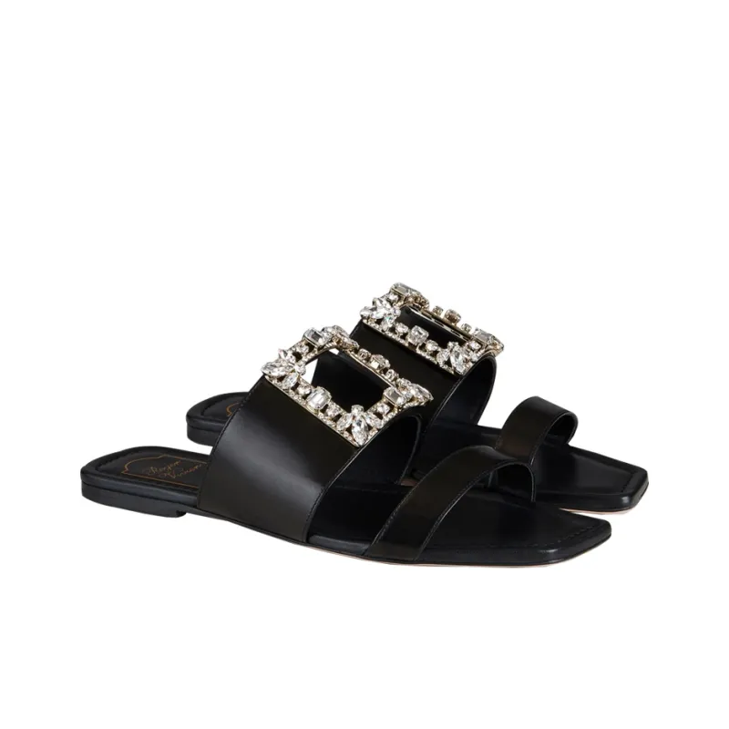 Roger Vivier Broche Vivier Series Slip Resistant Slide Slippers Women's Black-2